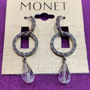 Monet Dangling Crystal Pierced Earrings. 2' in length,  Classic and Dressy